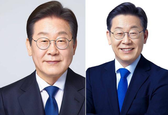 강영호 사진작가가 찍은 2025년(왼쪽)과 2022년 대선 당시 이재명 후보의 선거 사진이다. 표정과 인상에서 변화가 느껴진다. 강 작가는 “여러 고비와 고난을 지나온 정치인 이재명의 성장이 느껴진다”고 설명했다. 강영호 사진작가 제공