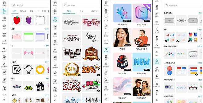 템플릿, 일러스트, 도형, 선 등 다양한 요소를 적용할 수 있다 / 출처=IT동아