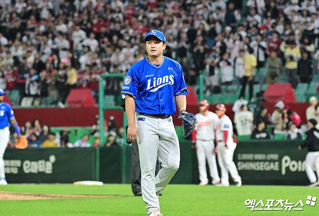 삼성 라이온즈 우완 최원태가  4일 인천 SSG랜더스필드에서 열린 2025 신한 SOL Bank KBO리그 SSG 랜더스와의 팀 간 8차전에 선발등판, 5⅓이닝 7피안타 1볼넷 6탈삼진 4실점으로 패전투수가 됐다. 사진 엑스포츠뉴스 DB