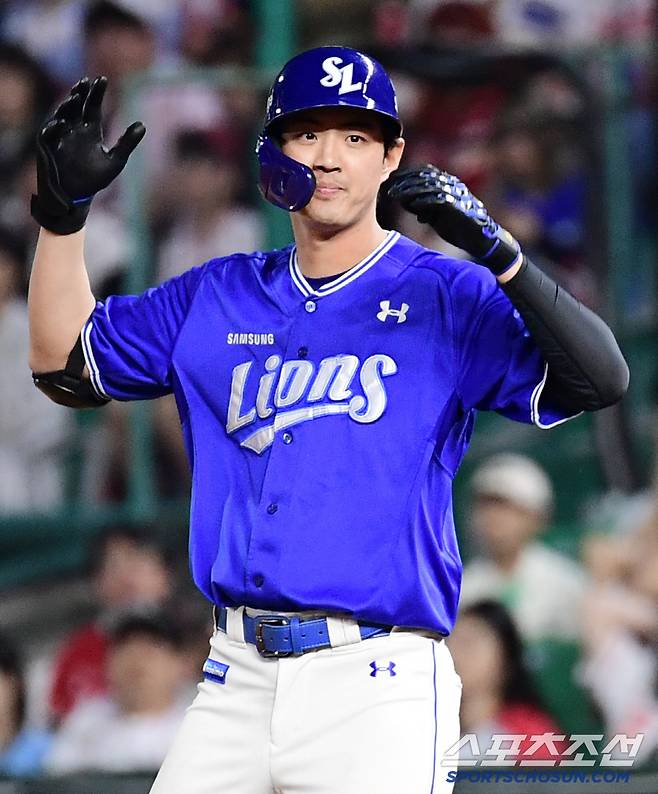 5일 인천 SSG랜더스필드에서 열린 KBO리그 SSG와 삼성의 경기. 7회 2사 1, 2루. 1타점 적시타 날린 구자욱. 인천=송정헌 기자songs@sportschosun.com/2025.06.05/