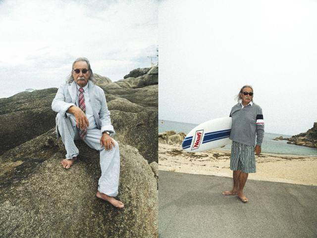 5월 강원 고성군 해변에서 노아 제품을 착용한 필립 안 커디가 화보를 찍고 있다. 무신사 제공