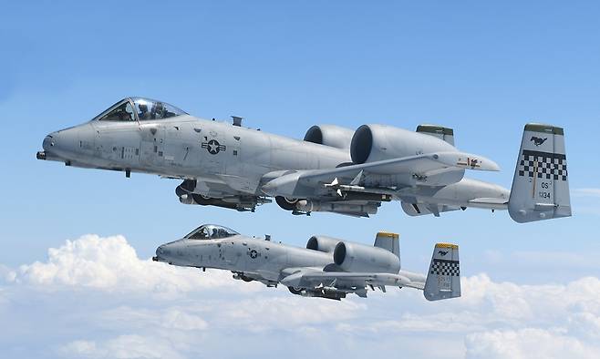 주한 미 공군 A-10 공격기 편대가 비행을 하고 있다. 세계일보 자료사진