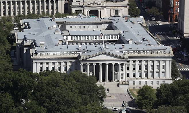 미국 워싱턴DC의 재무부 청사 전경. AP연합뉴스
