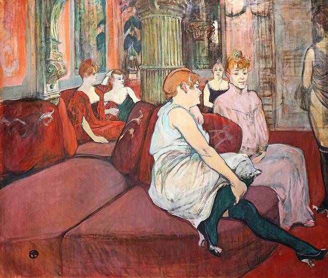 툴루즈 로트레크, At the Salon of the rue des Moulins, 1894, 카드보드에 유채, 111.5x132.5cm, 로트레크 박물관