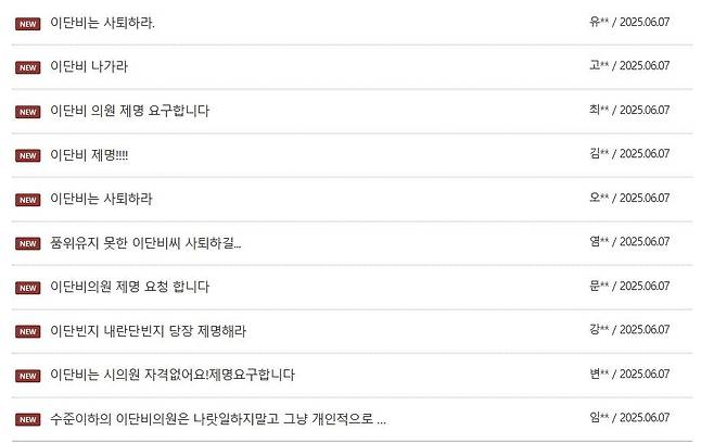 인천시의회 게시판에 올라온 제명 요구 글 [인천시의회 홈페이지 화면 캡처. 재판매 및 DB 금지]