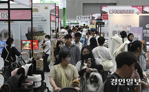 전국적으로 반려동물을 기르는 인구가 크게 늘고 있는 추세인 가운데 관련 산업에 대한 관심도 높아지고 있다. 8일 오후 수원시 영통구 수원컨벤션센터에서 열린 ‘2025 수원 펫＆캣쇼’에서 수많은 관람객들이 반려동물 부스를 둘러보고 있다. 2025.6.8 /이지훈기자 jhlee@kyeongin.com