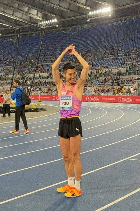 우상혁이 7일(한국시간) 이탈리아 스타디오 올림피코에서 열린 로마 다이아몬드리그대회에서 2m32를 넘어 우승했다. 올해 출전한 모든 대회에서 금메달을 목에 거는 기염을 토했다. 사진제공│대한육상연맹