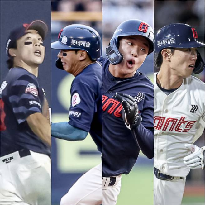 왼쪽부터 김동혁, 장두성, 이호준, 전민재. 사진=롯데 자이언츠&nbsp;