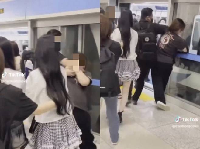 여성을 제압하는 경호원 [X 캡처]