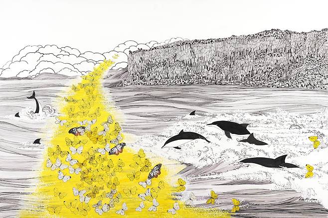 치유의 정원-눈부신 봄날,&nbsp; &nbsp;193.3x130.3cm,&nbsp; &nbsp;캔버스위에 드로잉,&nbsp; &nbsp;2025 / 사진=이미선