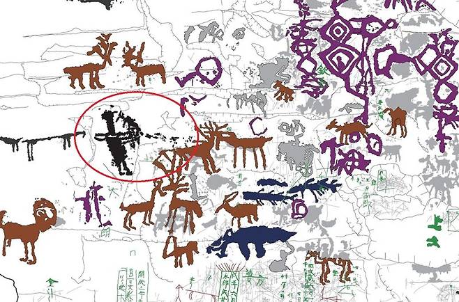 천전리 명문과 암각화의 활쏘기 그림(빨간색 원)