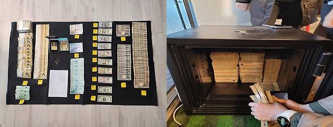 체납자 실거주지에서 발견한 현금다발(왼쪽)과, 비밀금고 속 현금다발. (국세청 제공)