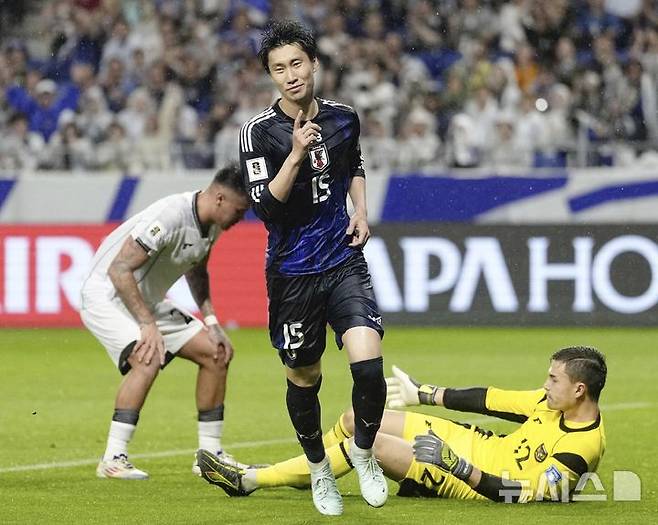 [스이타=AP/뉴시스] 일본 남자 축구 대표팀의 가마다 다이치. 2025.06.10.