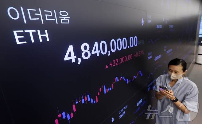 서울 강남구 업비트 고객센터 전광판에 이더리움 시세가 표시되고 있다. 2024.7.23/뉴스1 ⓒ News1 김도우 기자