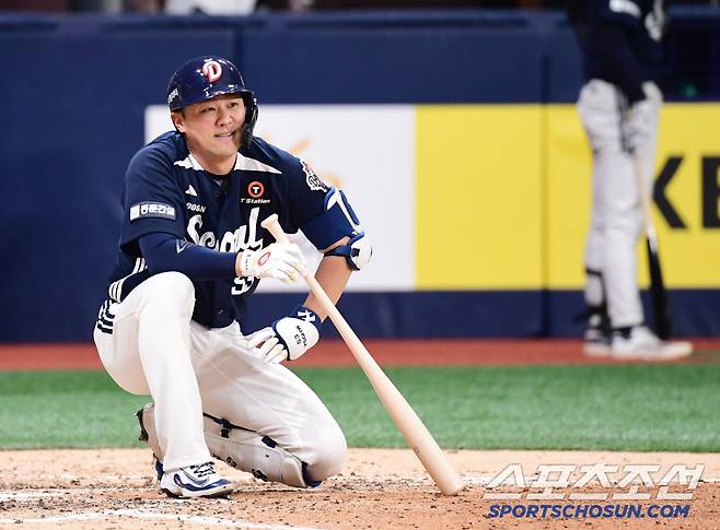 1일 고척돔에서 열린 KBO리그 키움과 두산의 경기. 8회초 파울 홈런에 아쉬원하는 양석환. 고척=송정헌 기자songs@sportschosun.com/2025.06.01/