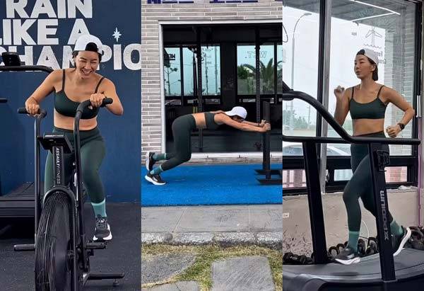 배우 진서연(42)이 실내자전거와 슬레드푸시, 러닝머신 등으로 운동했다./사진=진서연 인스타그램 캡처