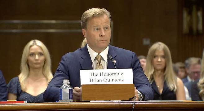 브라이언 퀸텐즈 미 상품선물거래위원회(CFTC) 위원장 후보가 10일(현지시간) 미 상원 농업위원회 인준 청문회에서 발언하고 있다. 사진=미 상원 홈페이지 캡처