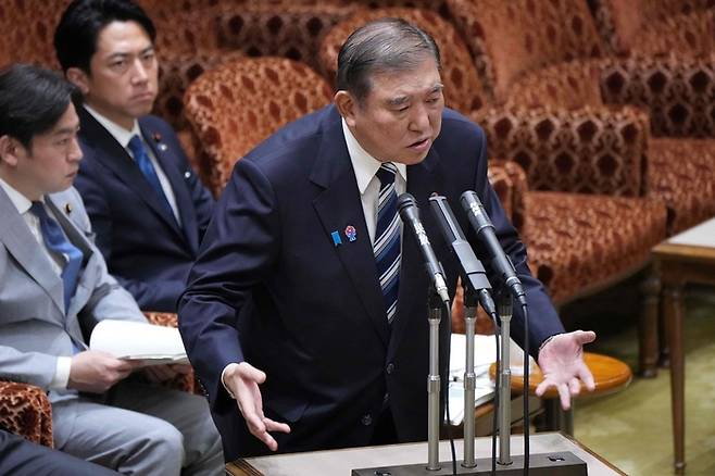 국회에서 답변하는 이시바 시게루 일본 총리 [사진 = 연합뉴스]