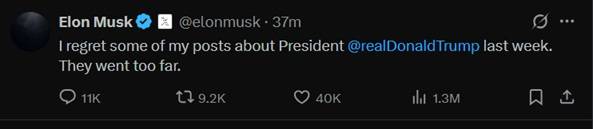 /사진=일론 머스크 X 게시글