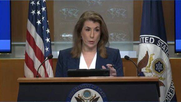 [워싱턴=뉴시스]태미 브루스 미국 국무부 대변인이 10일(현지 시간) 정례브리핑에서 취재진 질문에 답변하고 있다. (사진=국무부 유튜브 캡쳐). 2025.06.11. *재판매 및 DB 금지