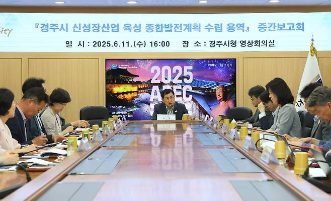 주낙영 경주시장이 신성장산업 육성 종합발전계획 수립 용역 중간 보고회를 주재하고 있다. 경주시 제공