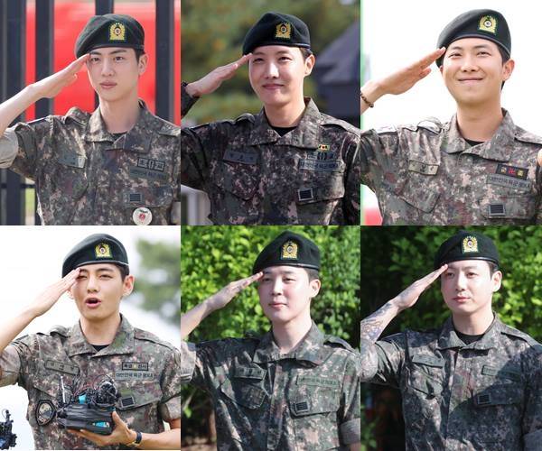군복무를 마친 그룹 방탄소년단 멤버 진(왼쪽 위부터 시계방향), 제이홉, RM, 정국, 지민, 뷔. 연합뉴스