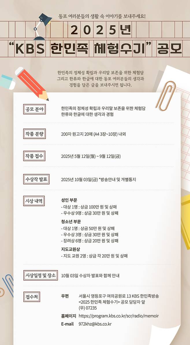 '2025년 KBS 한민족 체험수기 공모전' [KBS라디오 한민족방송 제공. 재판매 및 DB 금지]