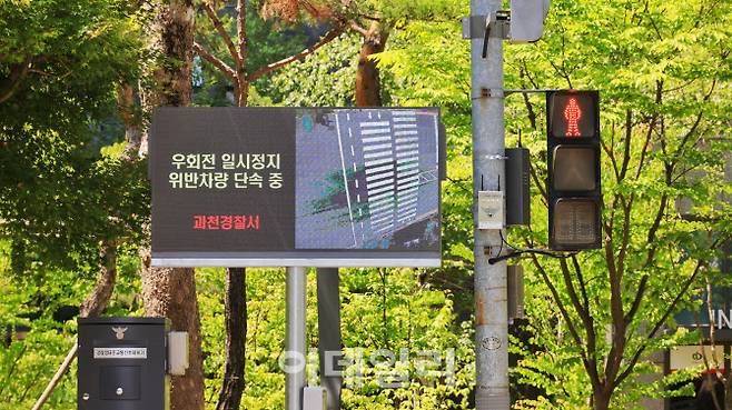 과천시 별양동 코오롱 삼거리에 설치된 과천형 스마트 보행자안전시스템.(사진=과천시)