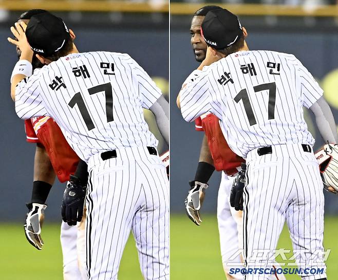 에레디아의 흙 묻은 얼굴을 털어주는 자상한 쌍둥이 캡틴