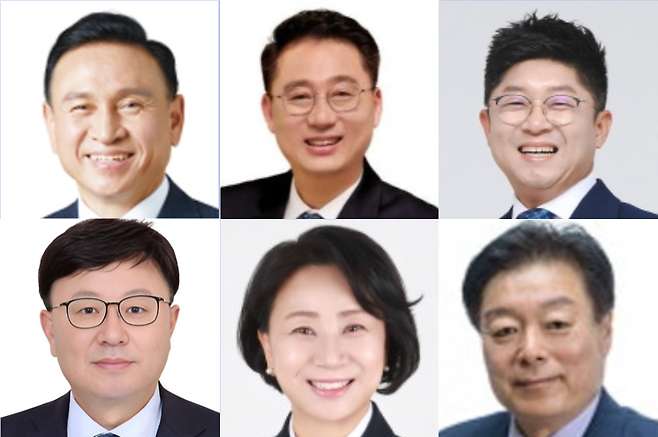 (왼쪽부터 시계방향) 구본영, 김선태, 김영수, 이규희, 박남주, 김영만.