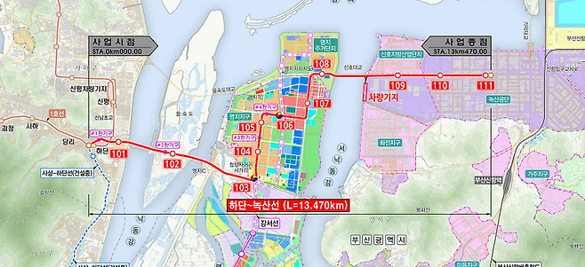 부산도시철도 하단~녹산선 노선도. 부산교통공사 제공