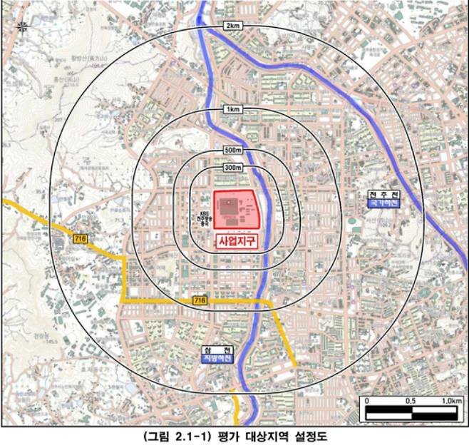 전주 관광타워 개발 사업의 환경영향평가 대상지역 설정도. 전주시 제공