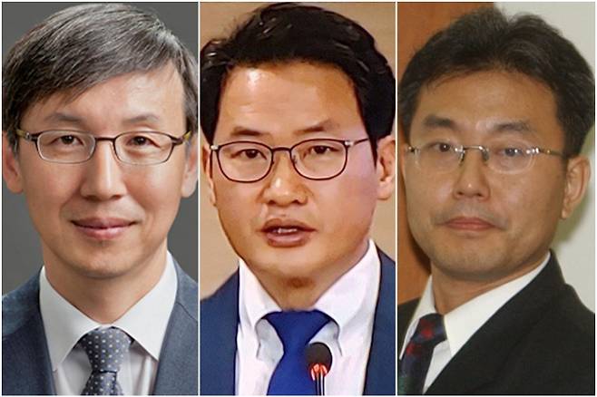 왼쪽부터 한동수 전 대검찰청 감찰부장, 심재철 전 서울남부지검장, 이명현 전 국방부 검찰단 고등검찰부장. 연합뉴스