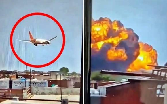 242명을 태운 에어인디아 여객기가 12일(현지시간) 인도 서부 구자라트주 아마다바드 공항 근처에서 추락했다. 사진은 현장에서 목격된 사고 순간. 2025.6.12 엑스