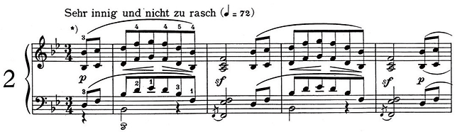 ‘Sehr innig und nicht zu rasch(대단히 진심 어린 감정으로 그리고 너무 급하지 않게)’라는 지시어가 쓰인 악보. /IMSLP