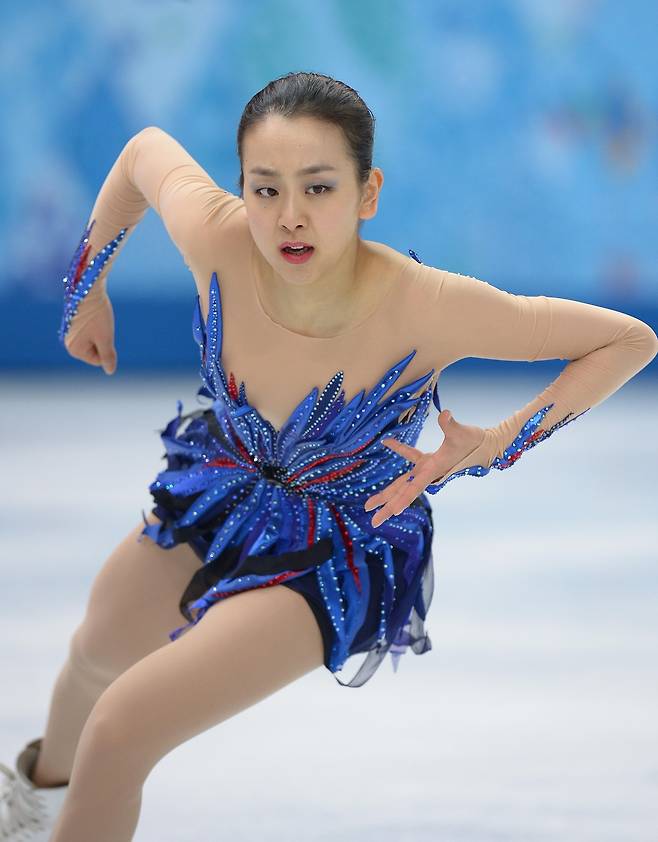 아사다 마오가 2014년 2월 21일 2014 소치 동계올림픽 피겨스케이팅 여자 싱글 프리프로그램에서 연기를 선보이고 있다. 서영희 기자
