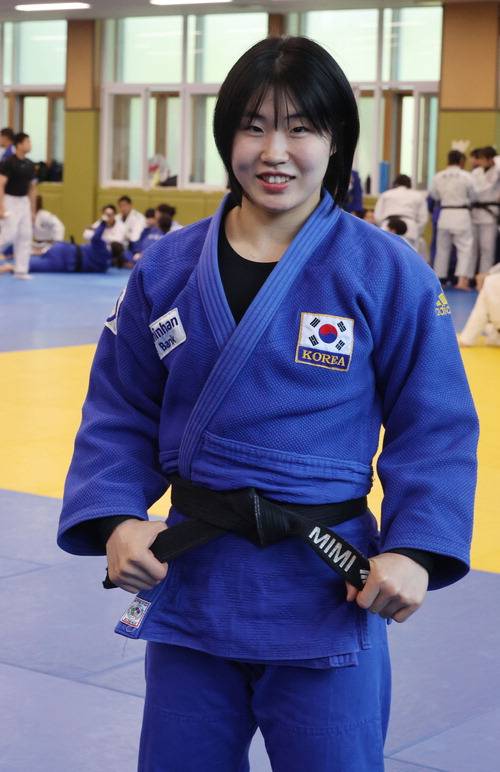 '한국 여자 유도 간판' 허미미가 훈련장인 서울 송파구 한국체육대학교 승리관에서 세계선수권 선전을 다짐하고 있다.  이승환 기자