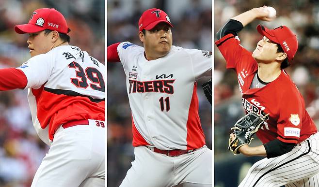 KIA 불펜투수 최지민, 조상우, 전상현(왼쪽부터). KIA 타이거즈 제공