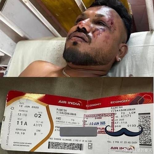 인도 여객기 추락사고 생존자 비슈와시와 그의 항공기 티켓 [웨이보 캡처. 재판매 및 DB 금지]