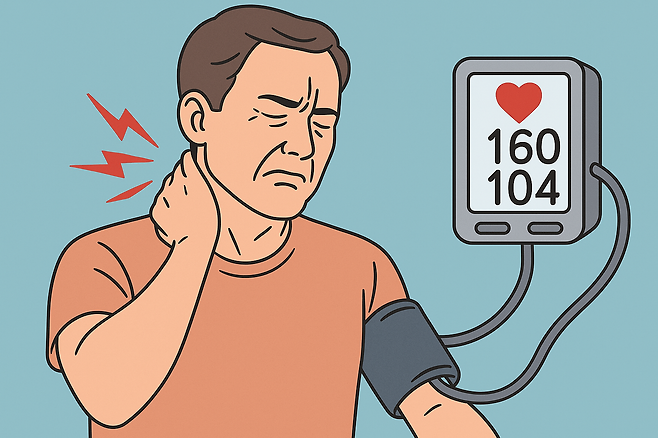 혈압계를 차고 있는 남성