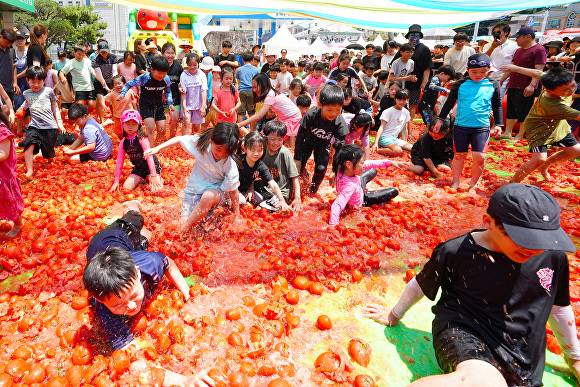 지난해 열린 광주시 퇴촌 토마토 거리 축제에서 아이들이 토마토 풀장에서 즐거운 시간을 보내고 있다. [사진=광주시]