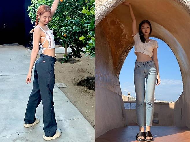 제니가 착용한 아디다스 이지 슬라이드./사진=제니 인스타그램 캡처