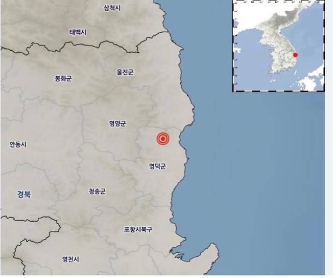 영덕 규모 2.3지진 발생지점. 기상청 제공