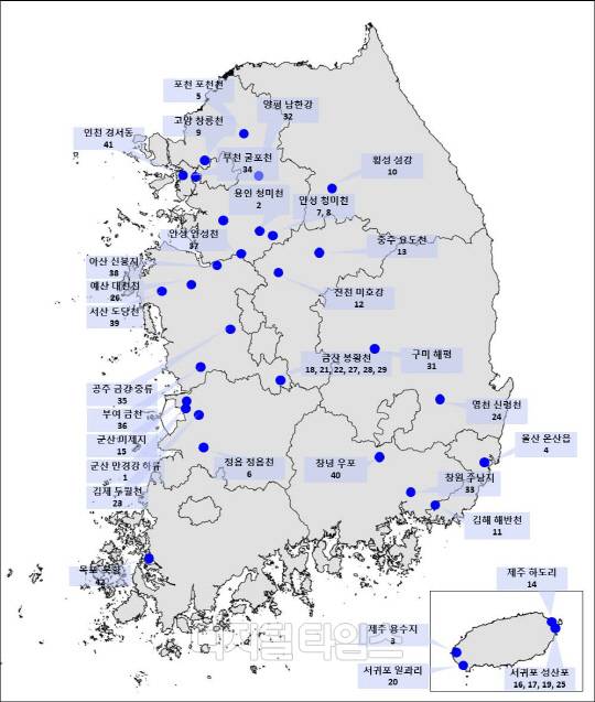 야생조류 고병원성 조류인플루엔자(AI) 발생현황 지도. 자료=환경부