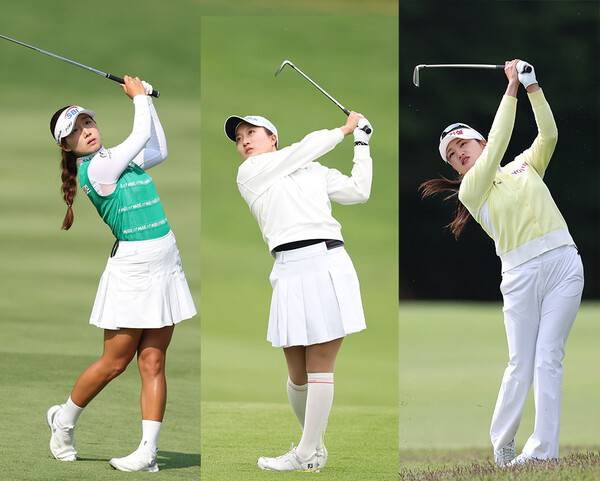 대한골프협회가 주관하는 2025년 한국여자프로골프(KLPGA) 투어 메이저 대회 DB그룹 제39회 한국여자오픈골프선수권대회 우승 경쟁에 뛰어든 장타자 이동은, 루키 김시현, 디펜딩 챔피언 노승희 프로. 사진제공=KLPGA