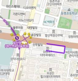 공동이 발견된 지역의 지도 모습. GPR 탐사 구간이 보라색 선으로 표시돼 있다. 서울시 제공