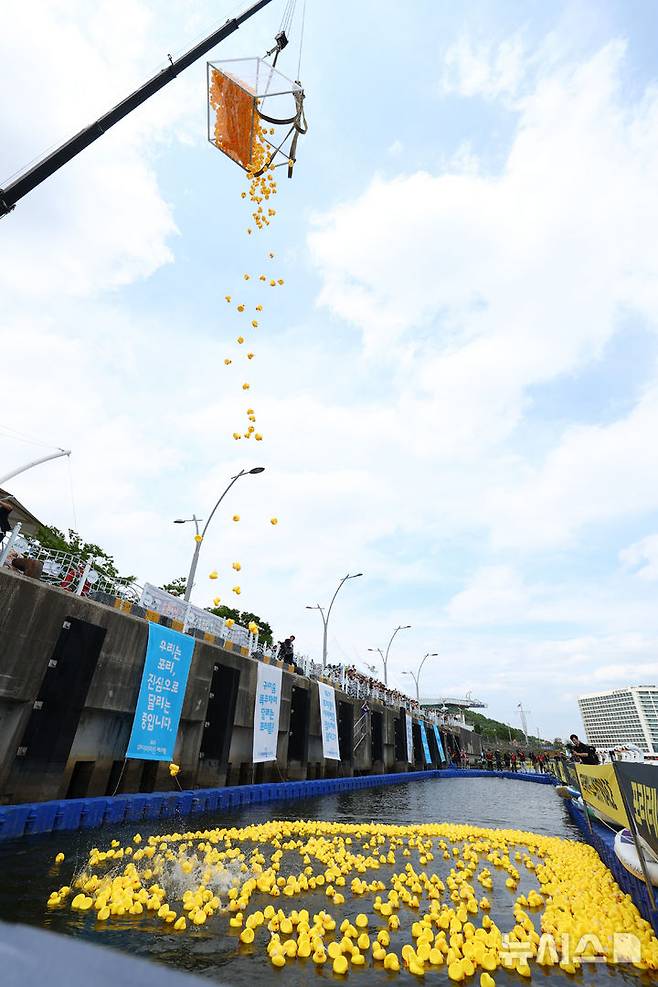 [김포=뉴시스] 황준선 기자 = 15일 경기 김포시 마리나베이에서 열린 아라마린페스티벌에서 포리레이스 경기가 펼쳐지고 있다. 2025.06.15. hwang@newsis.com