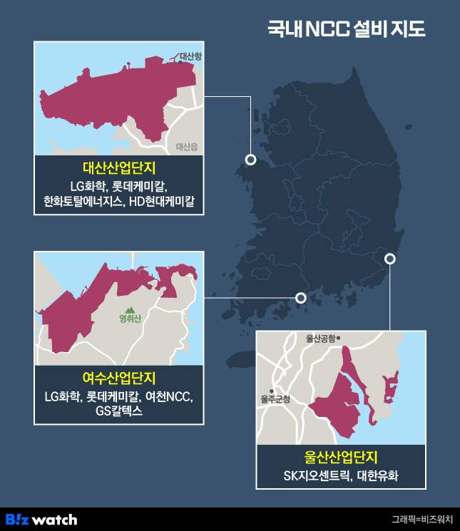 국내 NCC 설비 지도./그래픽=비즈워치