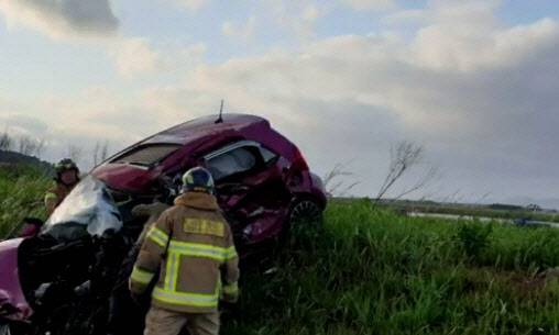 2020년 5월 19일 전남 해남군 한 도로에서 발생한 고의 교통사고 현장. (사진=연합뉴스 TV)