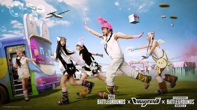 크래프톤 'PUBG: 배틀그라운드'와 아이돌 그룹 뉴진스의 컬래버레이션 이미지.ⓒ크래프톤